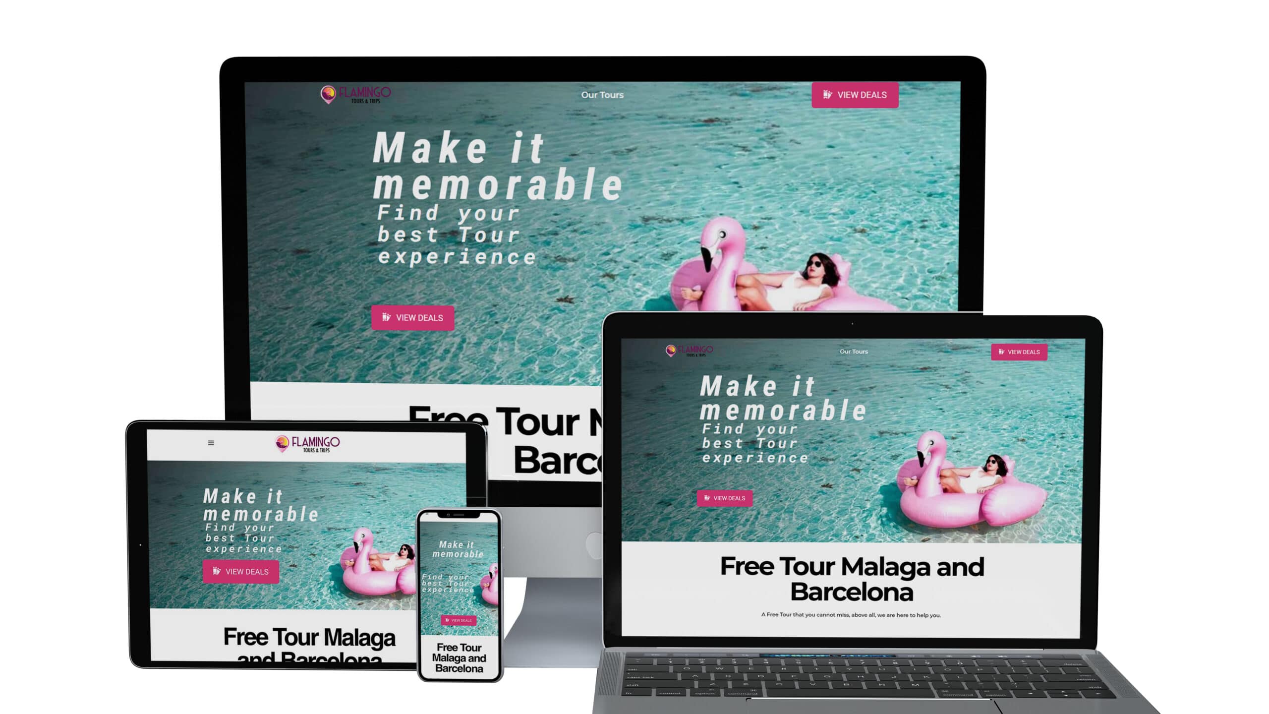 Flamingo tours and trips homepage in different devices